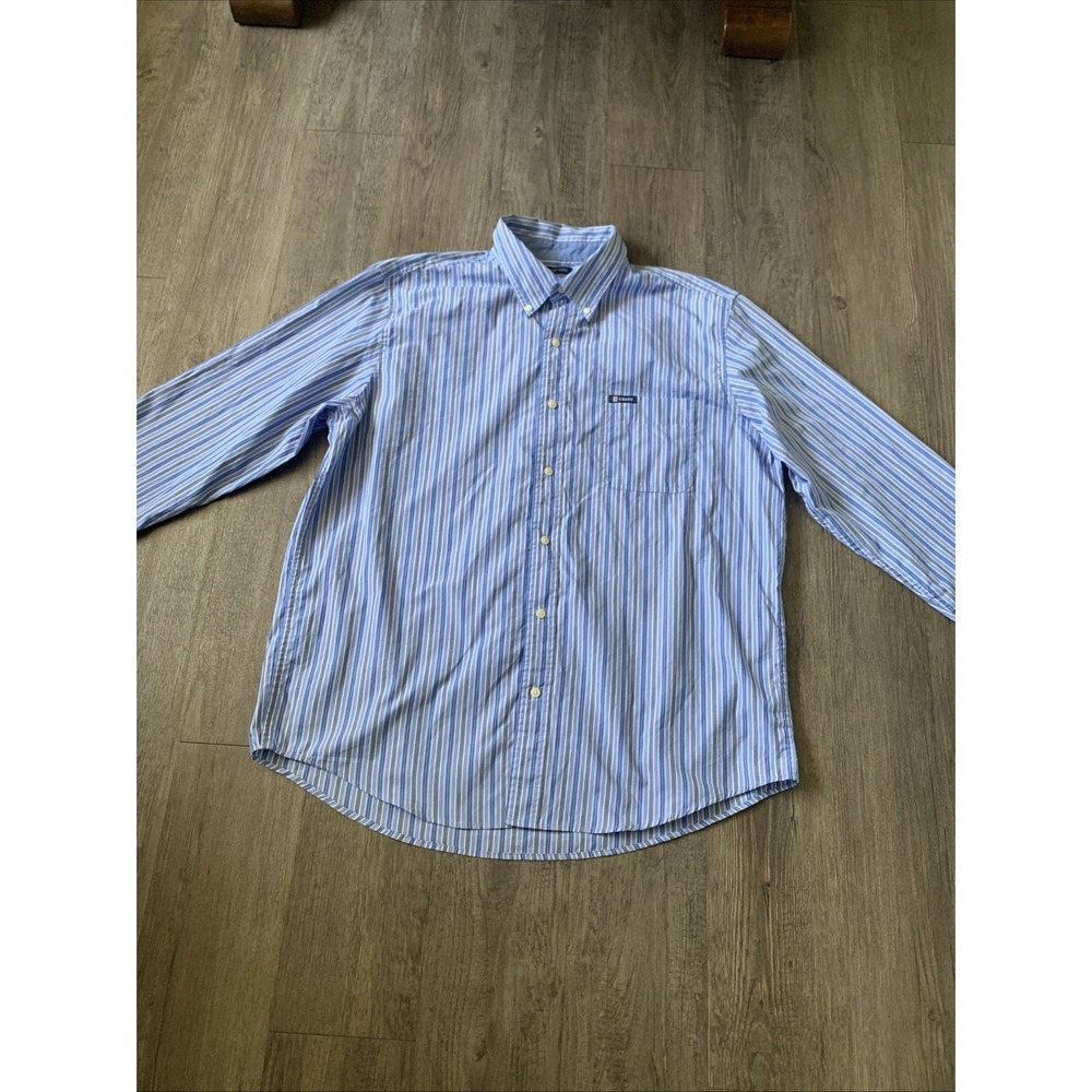 Chaps XL Easy Care Mens Blue White Striped Long Sleeve Shirt 73013RH